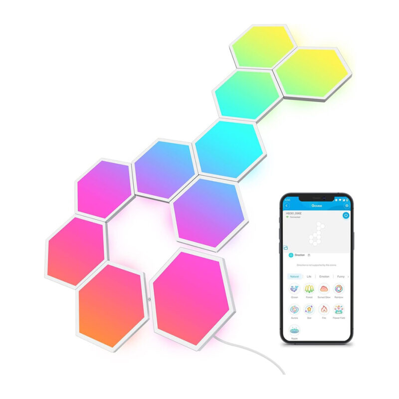 Painel LED Govee Glide Hexa RGBIC Pacote 10 Peças WiFi Gamer