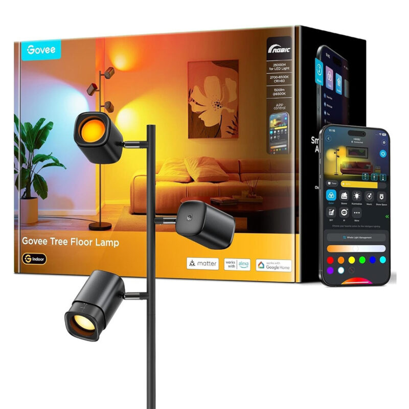 Govee Luminária De Chão Inteligente 3 Focos Matter RGBIC