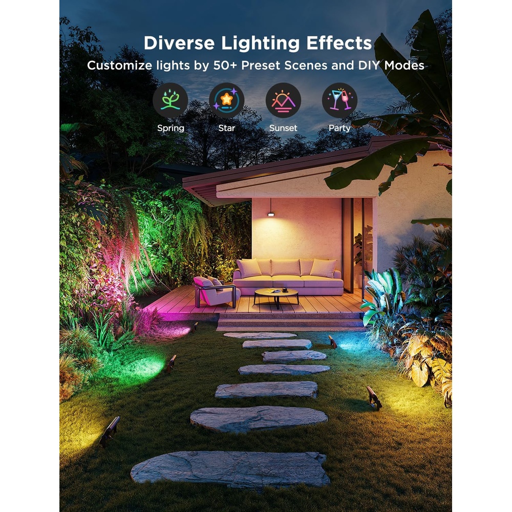 Refletor LED Inteligente Govee RGBIC Jardim IP66 App 4 Pcs