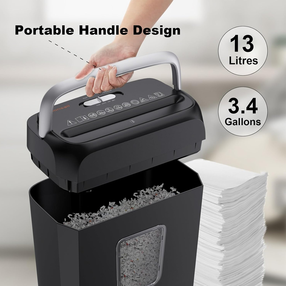 Triturador Papel Bonsaii 6 Folhas Corte Cruzado P4 13L Alça