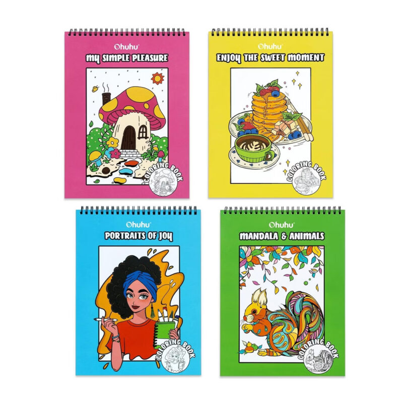 Kit 4 Livros de Colorir Adulto Ohuhu Anti Mancha Papel Pro