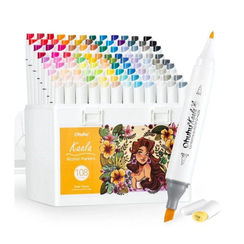 Ohuhu Marcadores Álcool Kaala 108 Cores Ponta Dupla Arte