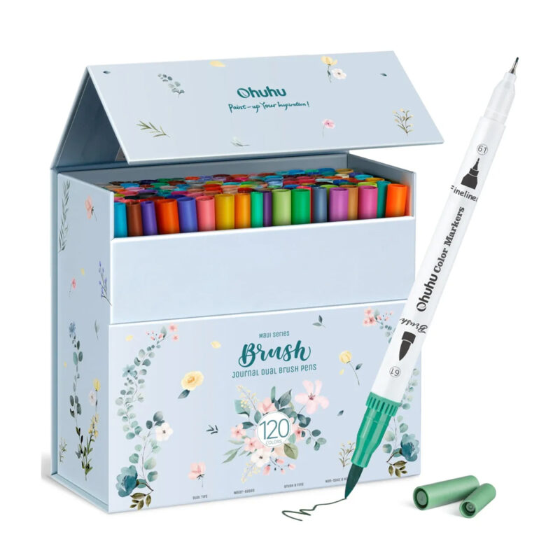 Marcadores Ohuhu 100 Canetas Ponta Dupla Pincel Fineliner