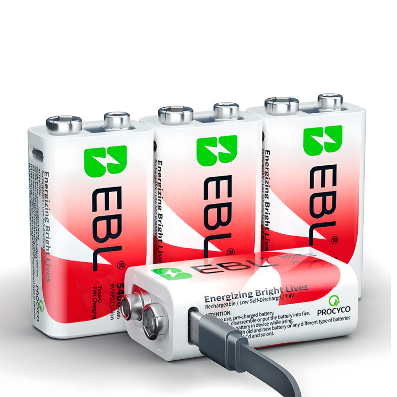 Bateria 9v Recarregável Ebl 4pcs 5400mWh Lithium Cabo Usb-c