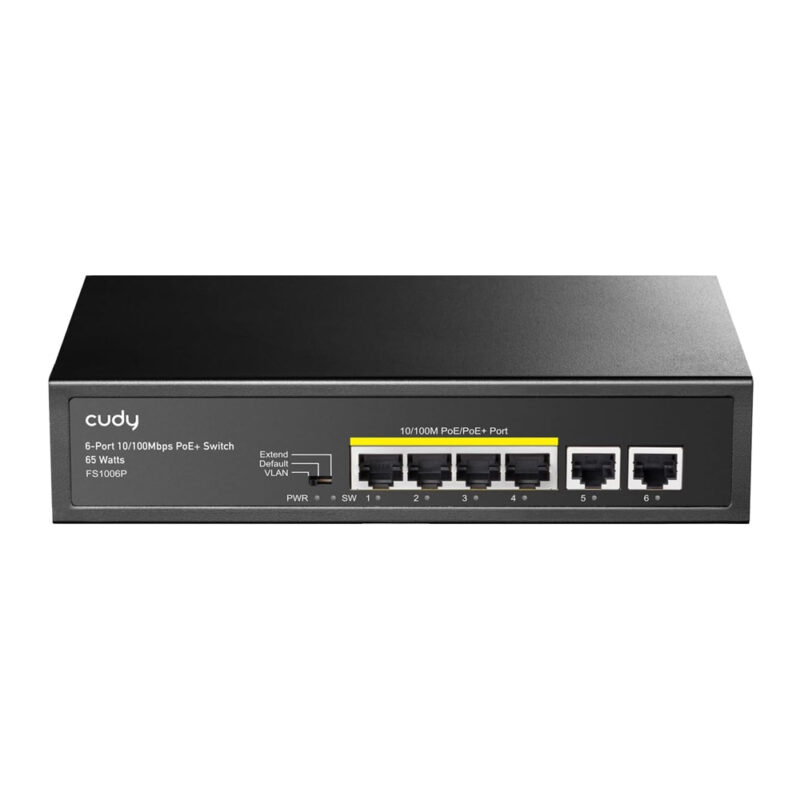Switch PoE+ 6 Portas 4 PoE 2 Uplink 60W 10/100 VLAN CFTV