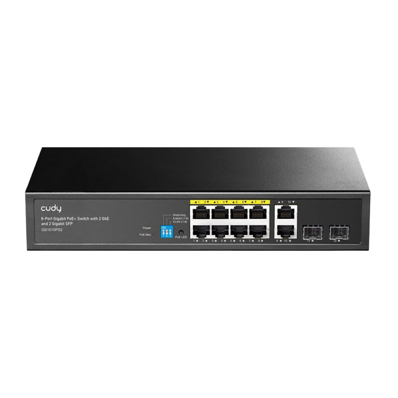 Switch PoE+ 8 Portas 120W 2 Uplink 2 SFP Gigabit 250M IP