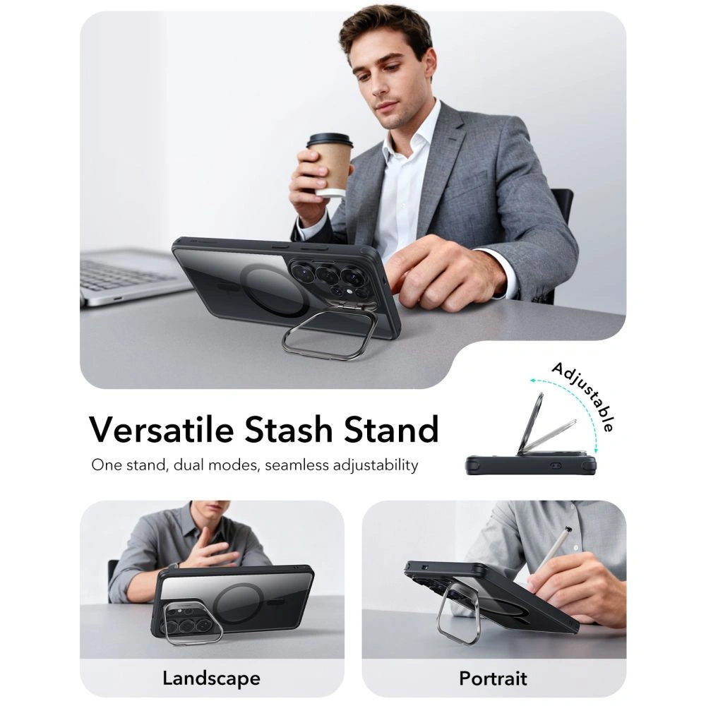 Capa ESR Classic Híbrida Stand S26 Ultra Preta Transparente
